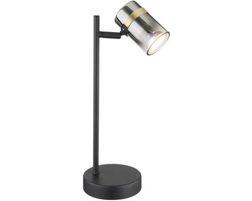 Čierna stolná lampa s nastaviteľnou hlavou a kovovými prvkami