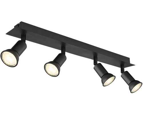 Čierne stropné svietidlo so štyrmi reflektormi
