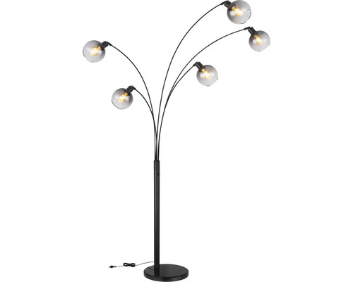 Stojaca lampa s piatimi ramenami a okrúhlymi tienidlami