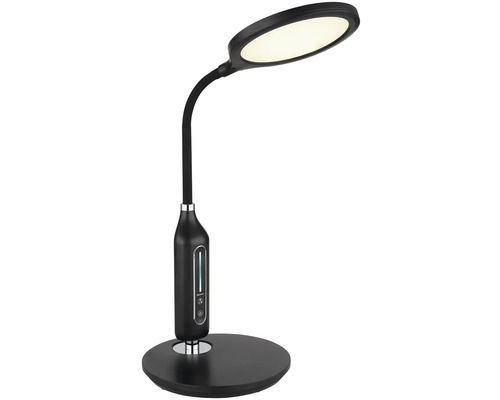 Čierna LED stolná lampa s okrúhlou hlavou a flexibilným ramenom