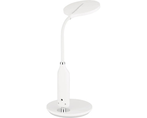 Biela LED stolná lampa s okrúhlou hlavou a ohybným ramenom