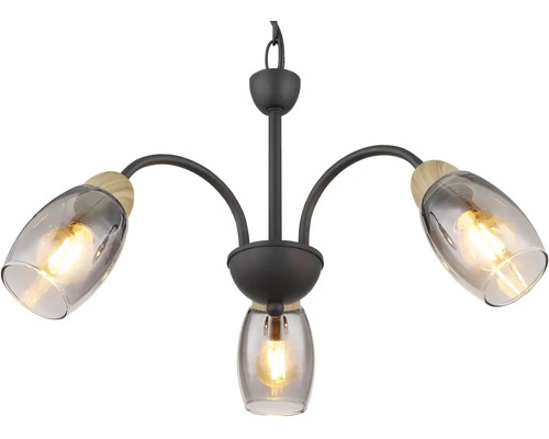 Závesné svietidlo s tromi svietidlami z kovu a skla