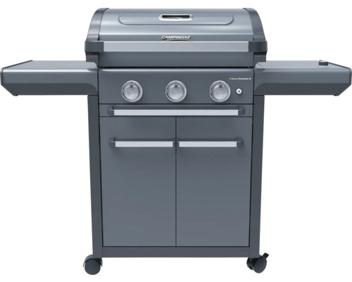 Gril CampinGaz s tromi horákmi, bočnými stolíkmi a spodnou skrinkou
