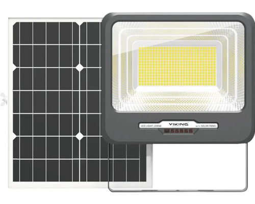 LED solárny reflektor Viking J200W IP65 200W 28000lm 6500K + solárny panel 34W - set