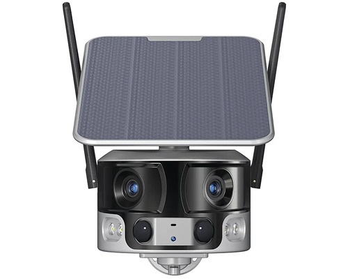 Bezpečnostná kamera so solárnym panelom a dvoma objektívmi