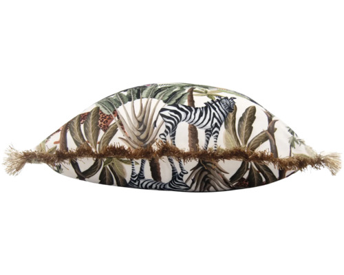 Dekoračný vankúš s motívom džungle, zebra a strapcami