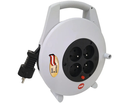 Predlžovací kábel s bubnom, štyrmi zásuvkami a držadlom