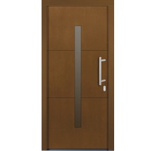 Drevené vchodové dvere so sklenenou výplňou a madlom