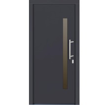 Sivé vchodové dvere s madlom a sklenenou vložkou