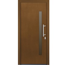 Hnedé vchodové dvere so sklenenou vložkou a kľučkou