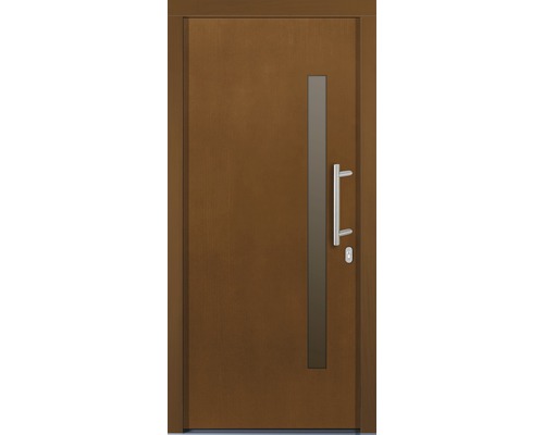 Hnedé vchodové dvere so sklenenou vložkou a kľučkou