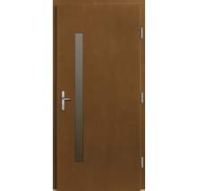 Hnedé interiérové dvere s presklenou výplňou a strieborným kovaním