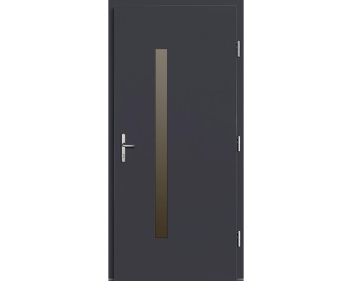 Sivé vchodové dvere s úzkym priezorom