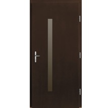 Hnedé vchodové dvere so sklenenou vložkou a madlom z nehrdzavejúcej ocele