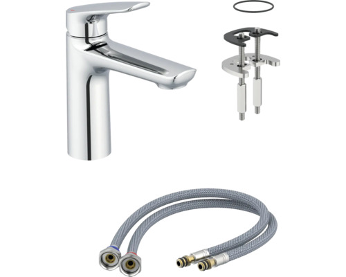 Umývadlová batéria s montážnym príslušenstvom a flexibilnými pripojovacími hadicami