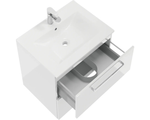 Skrinka pod umývadlo s otvorenou zásuvkou a umývadlom