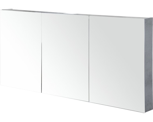 Zrkadlová skrinka Sanox 140 x 13 x 65 cm betón antracitovo sivá 3 dvierka obojstranne zrkadlové