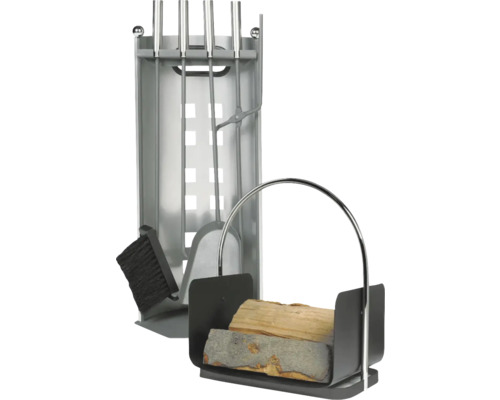 Sada krbového náradia a koša na drevo pre krbové príslušenstvo