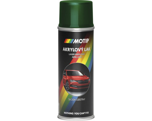 MOTIP ŠKODA Autolak v spreji Zelená Natur Metalická 200 ml Sprej s akrylovým lakom Motip s obrázkom auta