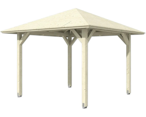 Drevený pavilón so štvorcovou strechou do záhrady