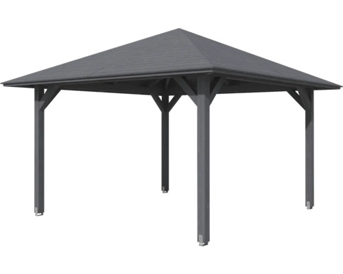 Štvorcový záhradný altánok s drevenou konštrukciou a strechou