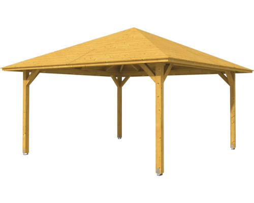 Drevený altánok so štvorcovou strechou