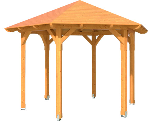 Drevený záhradný altánok so šesťhrannou strechou