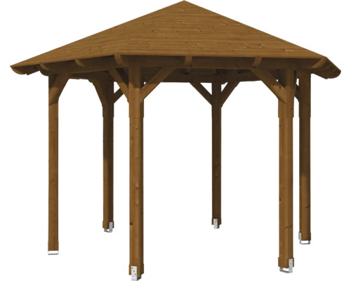 Drevený záhradný altánok so šesťhrannou strechou