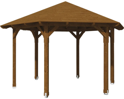 Drevený záhradný altánok so šesťhrannou strechou