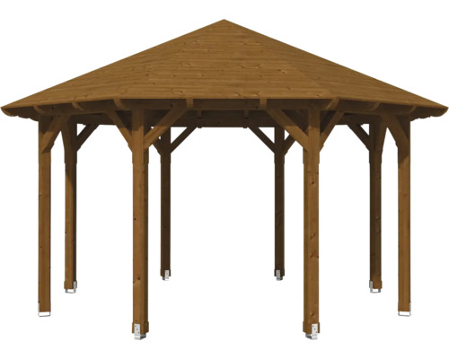 Drevený altánok so šesťhrannou strechou