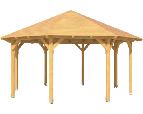 Drevený altánok so šesťhrannou strechou
