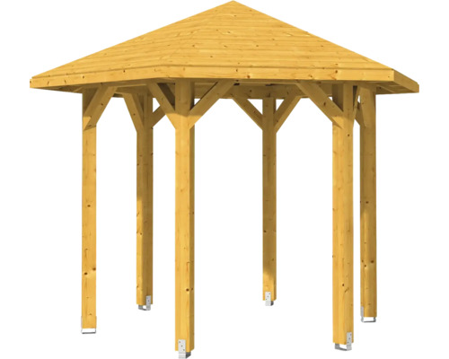 Drevený záhradný altánok so šesťhrannou strechou