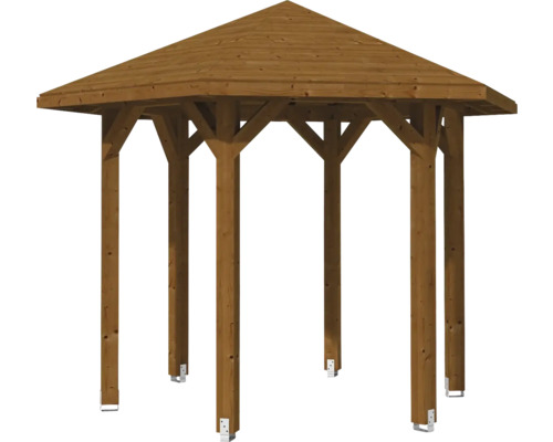 Drevený záhradný altánok so šesťhrannou strechou