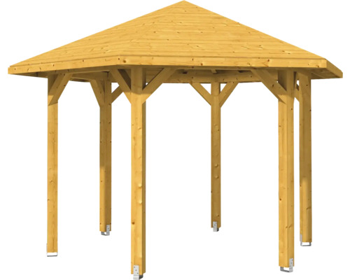 Drevený záhradný altánok so šesťhrannou strechou