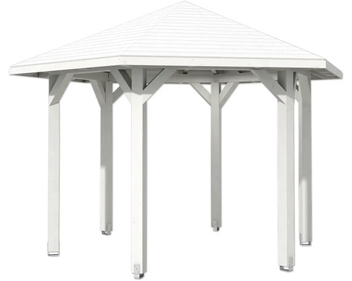 Biely drevený altánok do záhrady