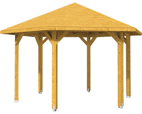 Drevený záhradný altánok so šesťhrannou strechou