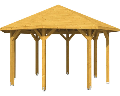 Drevený záhradný altánok so šesťhrannou strechou
