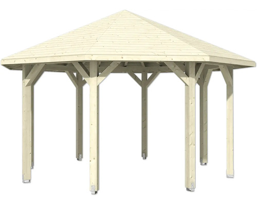 Drevený záhradný altánok so šesťhrannou strechou