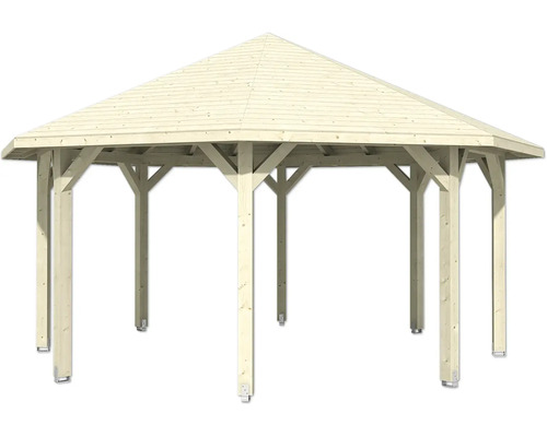 Drevený altánok so šesťhrannou strechou