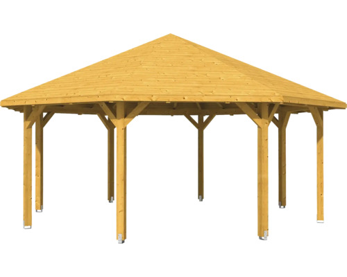 Drevený záhradný altánok so šesťhrannou strechou