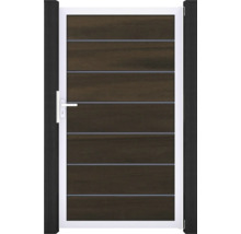 Záhradná bránka s dreveným vzhľadom a kovovým rámom