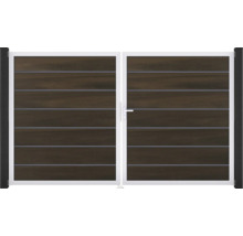 Dvojkrídlová brána s vodorovnými panelmi a zámkom