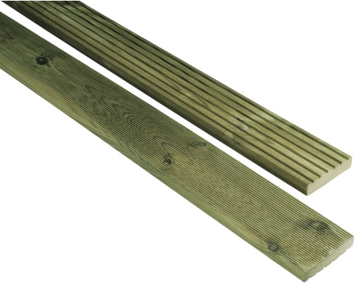 Terasová doska borovica 21x128x2000 mm impregnovaná Dve ryhované terasové dosky z dreva