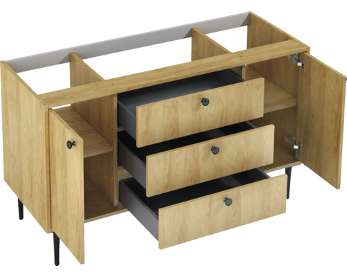 Kúpeľňová skrinka pod umývadlo Jungborn PRIMUS natural hickory 1200 x 720 x 456 mm Skrinka pod umývadlo so zásuvkami a dvierkami