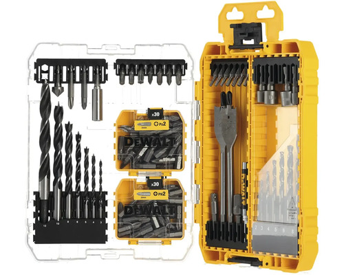 Sada vrtákov a bitov DeWalt v žltom kufríku