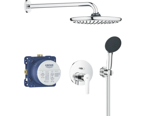 Sprchový systém s hlavovou sprchou, ručnou sprchou, podomietkovým termostatom a inštalačnou krabicou