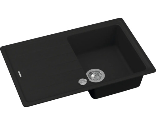 Čierny drez s odkvapkávacou plochou a odtokom