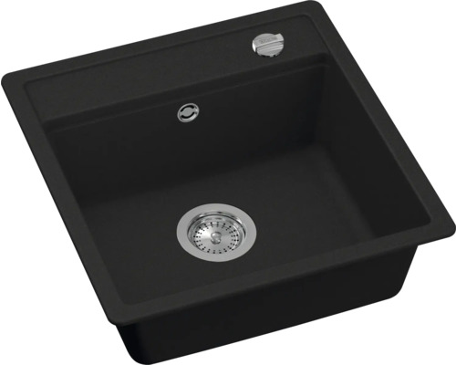 Čierny drez s odtokovou armatúrou