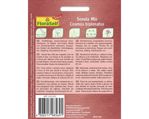 FloraSelf Sonata Mix Cosmos bipinnatus Informácie na obale