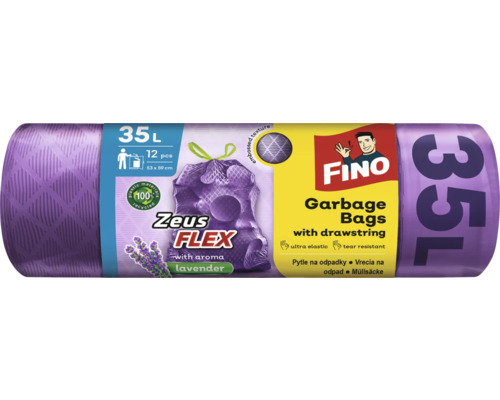 Vrecia na odpad Fino Zeus Aroma, sťahovacie 35l Fino Zeus Flex vrece na odpad s vôňou levandule, 35 litrov, 12 kusov
